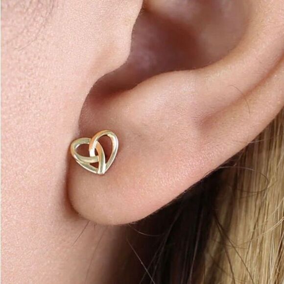 Solid 14K Yellow Gold Triquetra Heart Stud Earrings - Picture 5 of 5